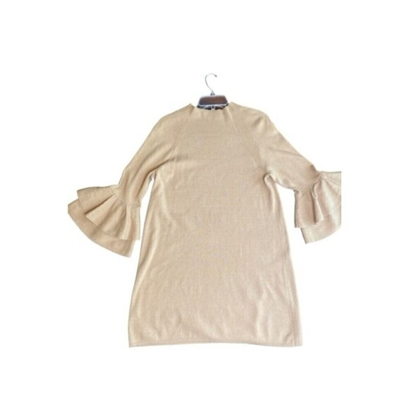 by Anthropologie A Beige Claudette Ruffle Sleeve Sweater Dress Gold Sparkle XL - Picture 2 of 7